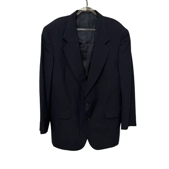 Oscar De La Renta Two Piece Pinstripe Navy Suit 46R Single Breasted Notch Lapel