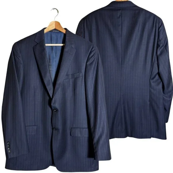Hart Schaffner Marx Pinstripe Wool Sport Coat Dinner Jacket Blazer Men 44L Navy