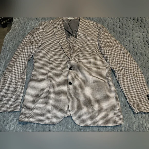 REISS 'Vitale' Dogtooth Check Linen‎ Cotton Blend Blazer Single Breasted Sz 44