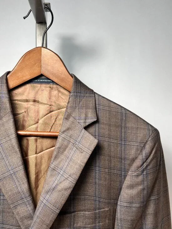 NWT WALTER MORTON 40R‎ Plaid Brown/Blue/Black 2 Btn 97%Wool/3%Cashmere Blazer