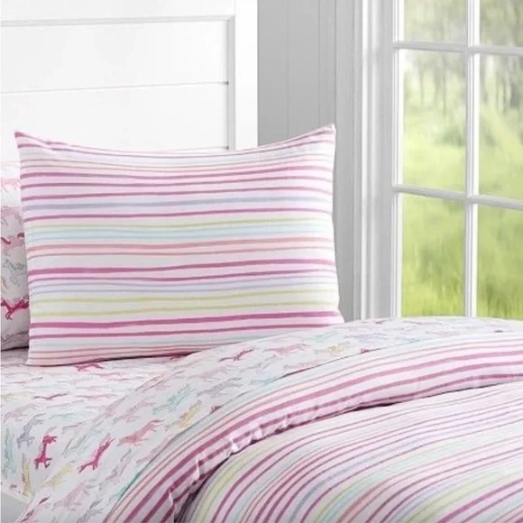 Pottery Barn Kids RAINBOW STRIPE Full/Queen Duvet & Standard Shams Linen Blend