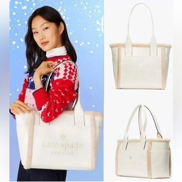 Kate Spade Large Cream Embroidered patent leather tote fur - NWT retails: $429
