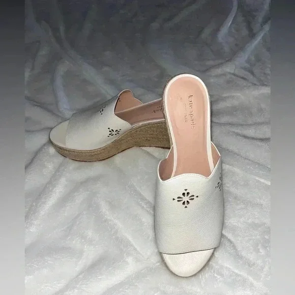 Kate Spade New York Tia Espadrille Wedge Leather Sandals White 9
