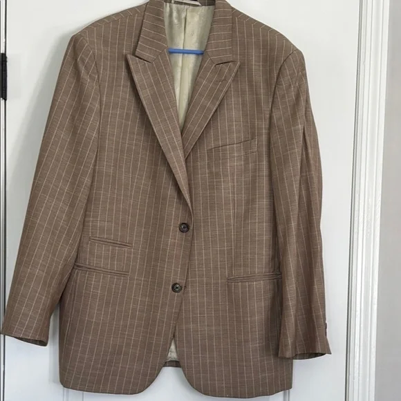STEVE HARVEY CELEBRITY EDITION TAN STRIPED 3PC SUIT SIZE 44R/38R
