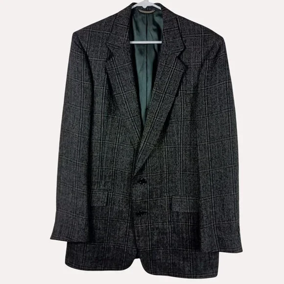 Vintage Christian Dior Monsieur Blazer Glen Plaid 42L Gray Old Money Luxury