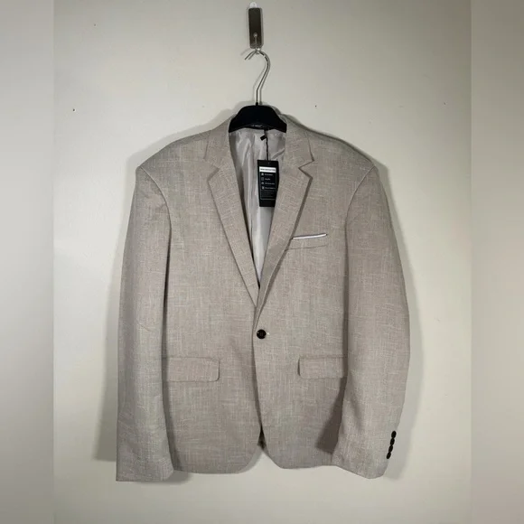 Men's Light Beige Textured Blazer - Single-Button Sport Coat