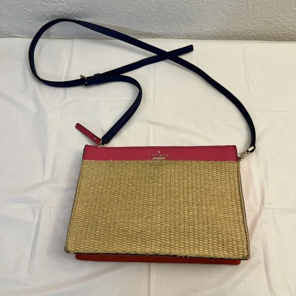 Kate Spade Cameron St Straw Pink Orange Blue Clarise Crossbody Fair 9.5