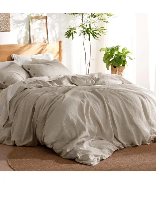 Bedside Washed Linen Cotton Blend Duvet Cover Set in Natural Beige