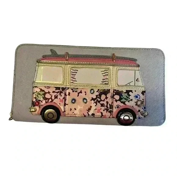 Kate Spade Womens Purple California Dreaming Surf Van Make It Mine Large Wallet