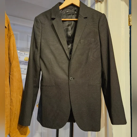 ASOS DESIGN One Button Sport suit jacket black Textured Wool Blend Blazer Sz.38