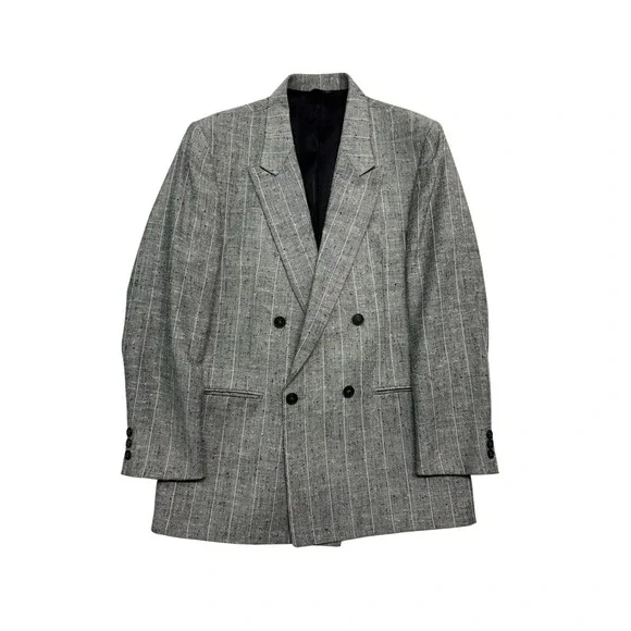 vtg 90s Double Breasted 40R Gray Slubbed Blazer Jacket Sport Suit Coat Silk USA
