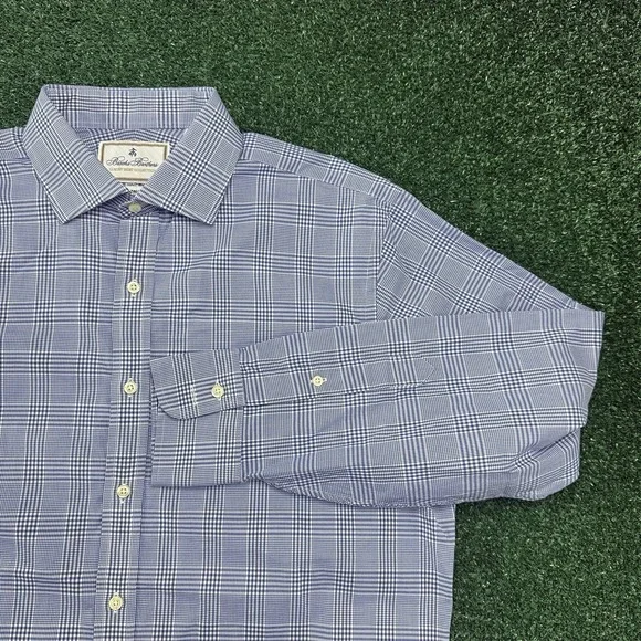 Brooks Brothers Thomas Mason Luxury Men's Dress Shirt Blue Plaid Size 16 34