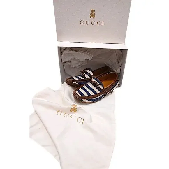 Gucci Loafers Little Boys Sz 13 Blue White Striped Box &‎ Dustbag Nautical Shoes