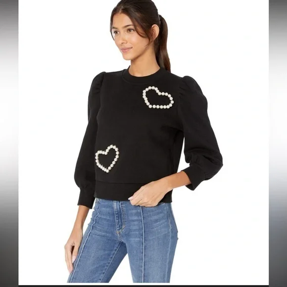 Kate Spade New York black long sleeve pearl heart cotton  sweatshirt XXS