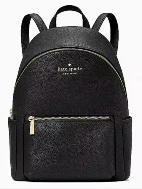 Kate Spade Leila black pebbled leather medium dome backpack with gold hardware