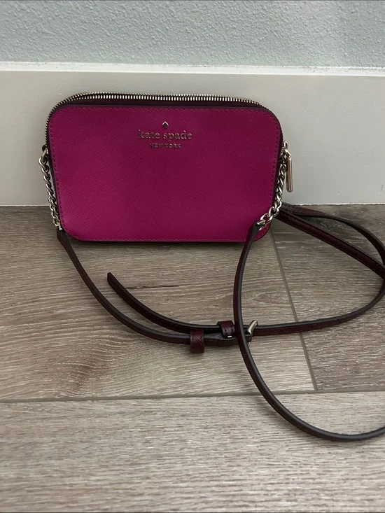 KATE SPADE NY Staci Mini Hibiscus Saffiano Leather Pink Crossbody Bag Purse