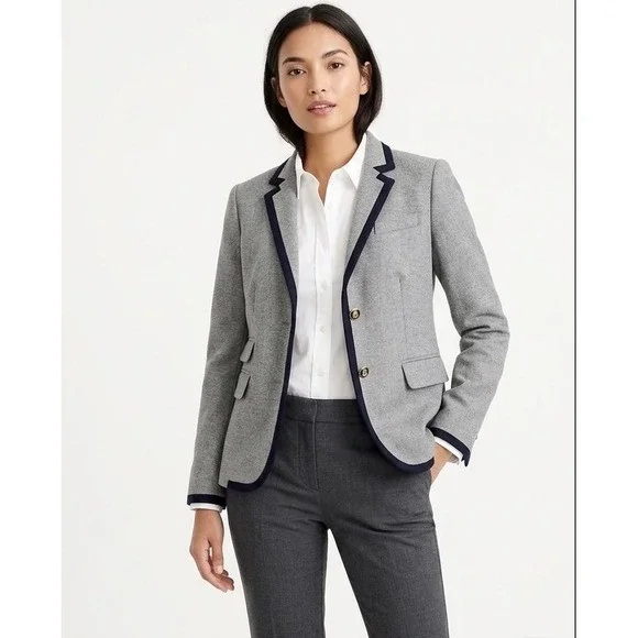 J.Crew Schoolboy Blazer Wool Heather Tipped Contrast Grey Size‎ 0