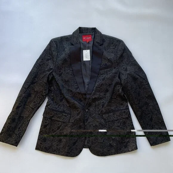 Guess Men’s Regular Blazer Paisley Printed Allover In Black Size M