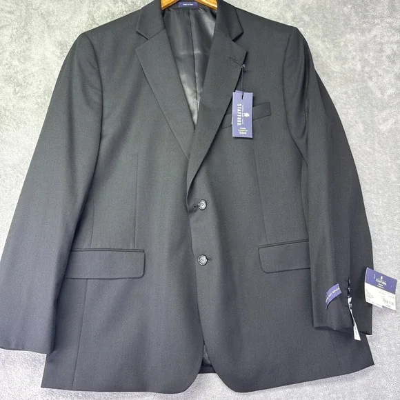Stafford Men's Classic Fit 2-Button Black Travel Suit Jacket Size 44 Reg NEW