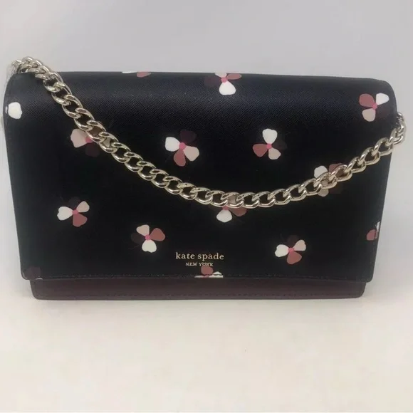Kate Spade Black and Purple Crossbody Bag with Gold Chain‎