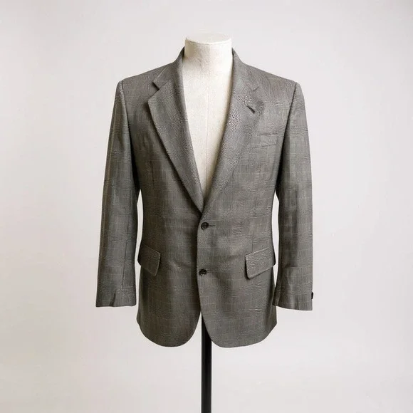 Jos. A. Bank Plaid Blazer Grey Black Check Two Button Sport Coat Regular Fit 42R