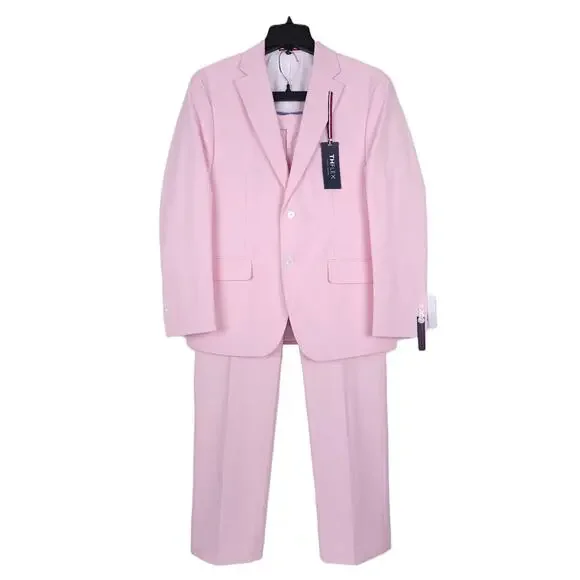 Tommy Hilfiger Mens Modern Fit 2 Piece Suit 46R 40x30 Light Pink Solid Chambray