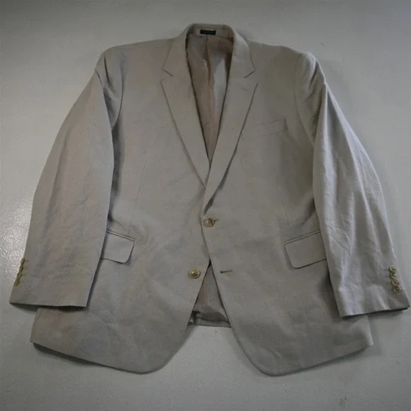 Stafford 50R Beige Basketweave 100% Cotton Mens‎ Blazer Suit Jacket Sport Coat