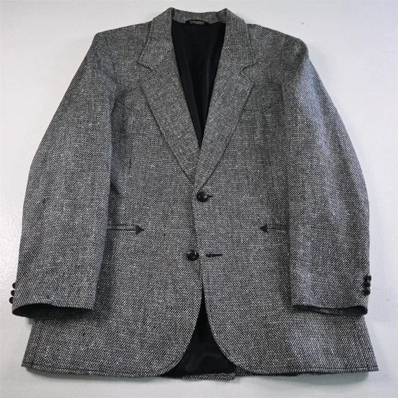 Vtg USA Pioneer Wear 44L Gray Blanketweave Tweed Mens Blazer Jacket Sport‎ Coat