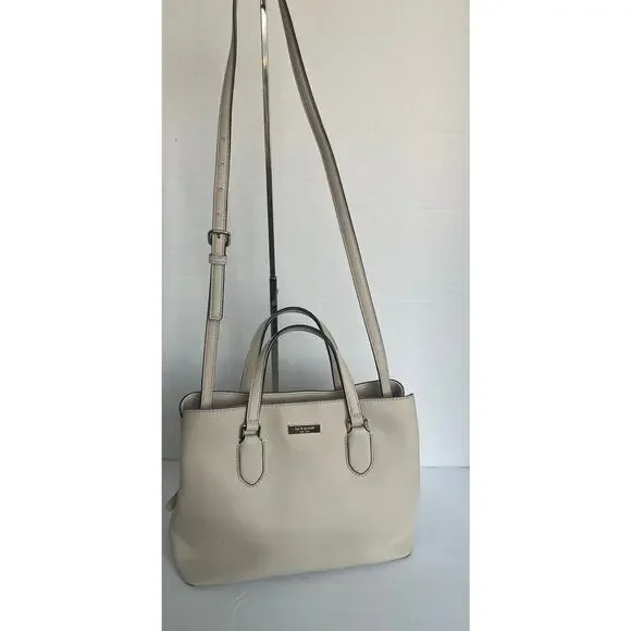 Kate Spade Saffiano Cream Leather Evangelie Laurel Way Satchel Crossbody Handbag