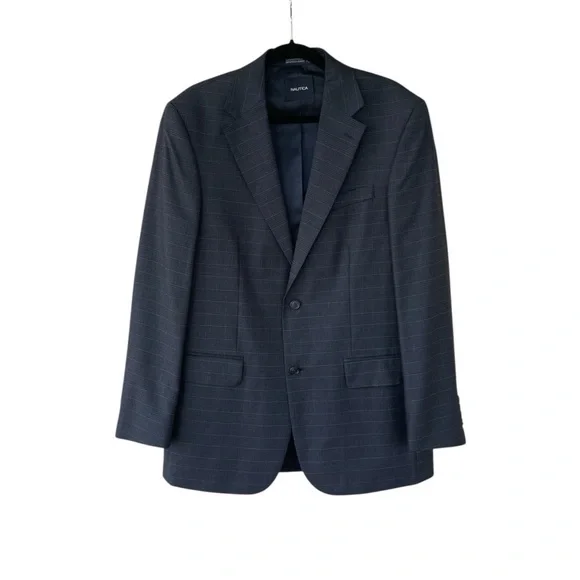 Nautica Sport Jacket Coat Size 40 L 100% Wool Blazer Plaid Long Sleeve Buttons