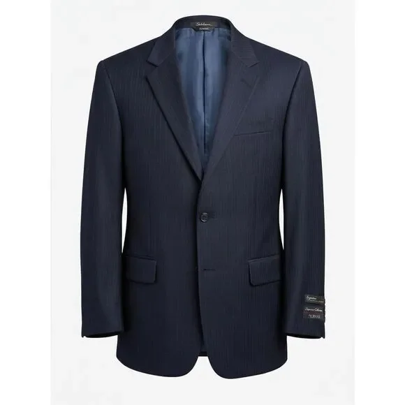 Navy Blue Pin Stripe Jos. A. Bank Signature Collection Suit 100% Wool 40R NWT