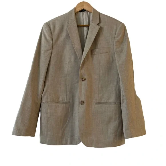 Perry Ellis Size 40 Regular Herringbone‎ Suit Blazer Jacket Two-Button Beige