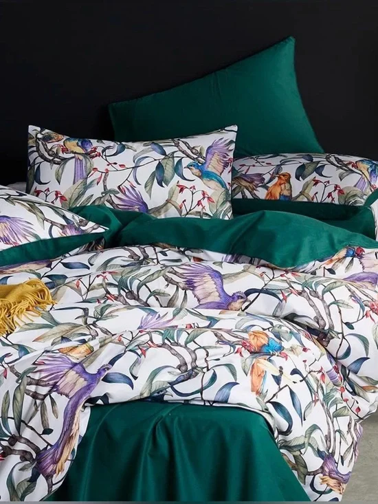 NEW Anthro Multicolor Botanical Boho Queen / King Bedding Duvet Sham Case Set