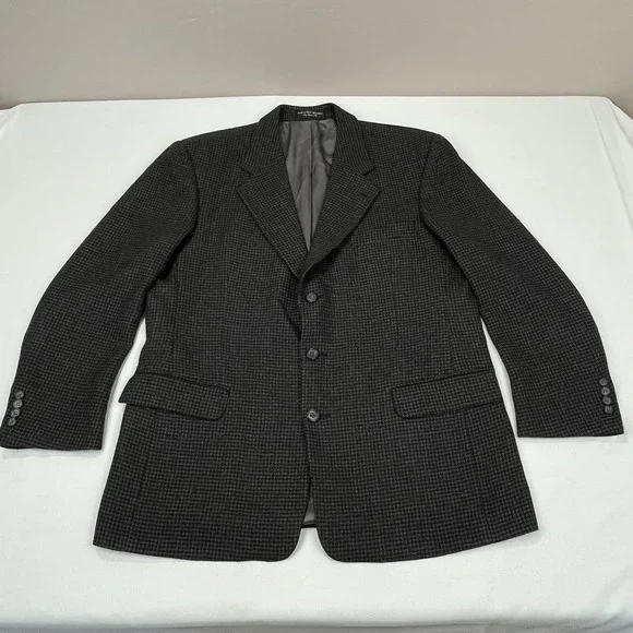 Gianfranco Ruffini Italy Blazer 100% Wool Dark Tan Gray Houndstooth‎ Mens SZ 44R