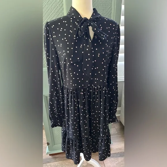 Kate Spade scatter dot shirt dress with tie neck