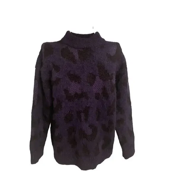 Kate Spade New York Wool Alpaca Blend Leopard Print Sweater Navy/Black Size XS