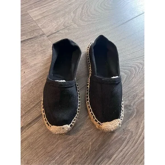 Cousu Main Kids  Flat Slip On Canvas Espadrilles Black