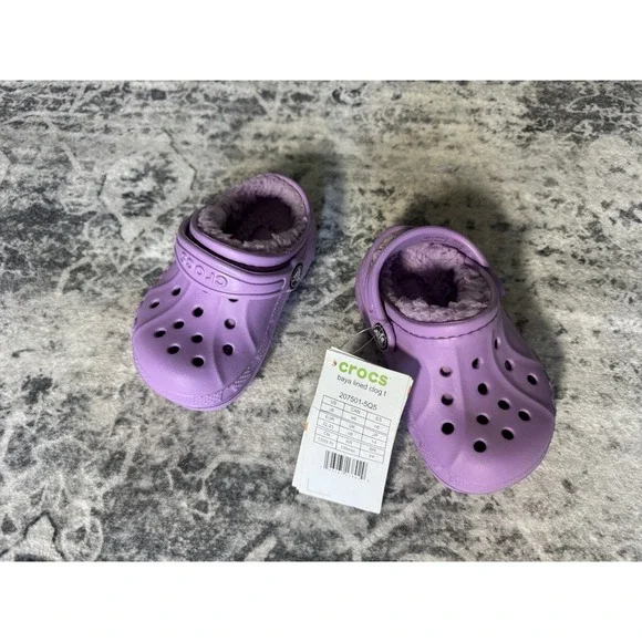Crocs Baya Lined Clog Toddler C6 Purple Fleece Lined Kids Shoes NWT 207501-5Q5