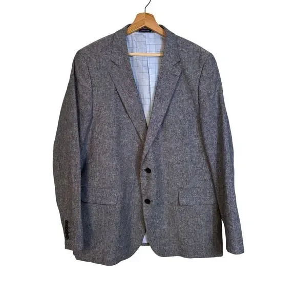 Stafford Linen Cotton Blend Sport Coat Size 46R Grey Breathable Business Casual