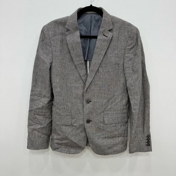 Zara Mens Houndstooth Blazer brown tan tones Linen sport coat Sz 36 half lined