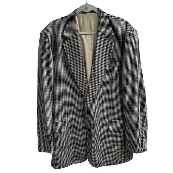 Oscar de la Renta Mens 46L Houndstooth Silk Blend Blazer Sport Coat Suit Jacket‎