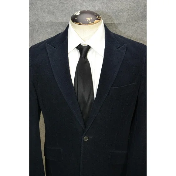 Reiss Blazer‎ Mens 38S Navy Blue Corduroy Cotton Casual Luxury Sport Coat Jacket