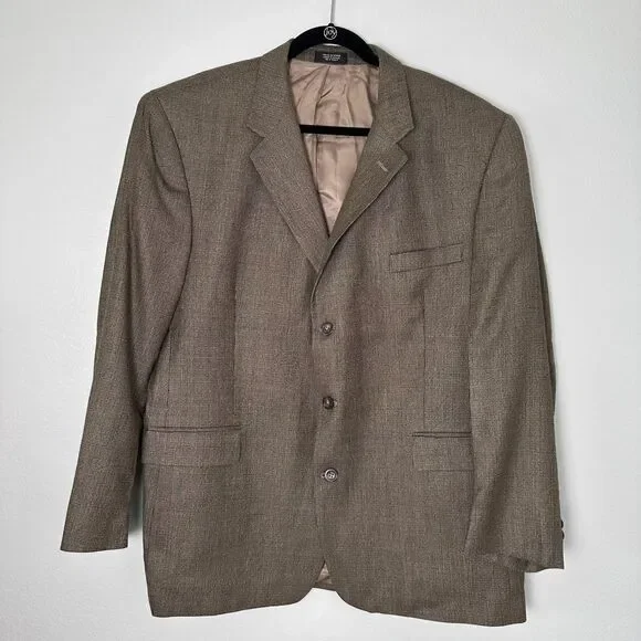 Stafford Sise-46R Mens Sport Coat Blazer Suit Jacket Brown Silk Wool