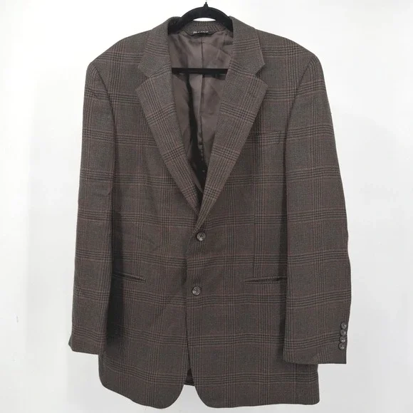 Jos. A. Bank Mens 43L Blazer Sport Coat Brown Glen Plaid Two Academia Button