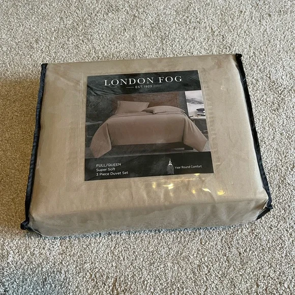 London Fog Garment Washed Solid Duvet Set Khaki Microfiber 3-Piece queen/full