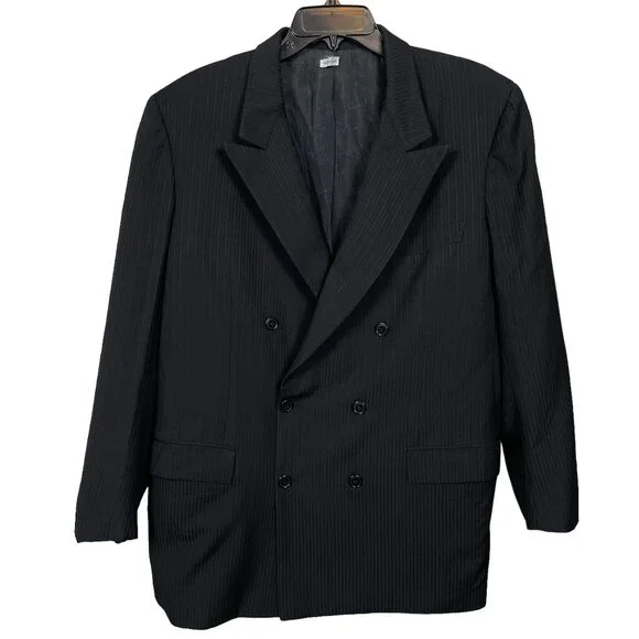 Vintage Brioni for Battaglia Double Breasted Blazer Mens 44 Wool Black Pinstripe