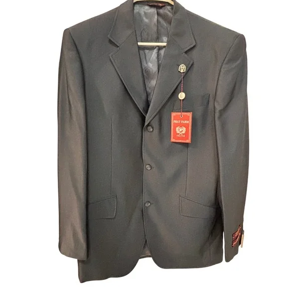 Phat Farm Prive Mens Blazer Suit Jacket Navy Blue L40‎ Wool Touch Superior 160s