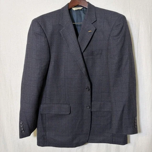 Pronto Uomo Blazer Jacket Men 46R Navy Checkered Lambswool Sport Coat Two Button