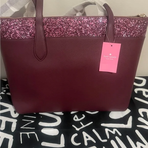kate spade New York Sparkle Trim Tote Bag in Burgundy