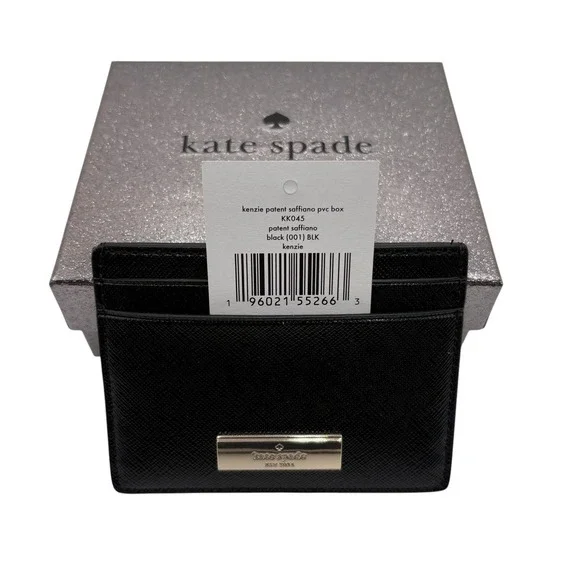 Kate Spade Kenzie Card Holder Black Patent Saffiano KK045 NWT